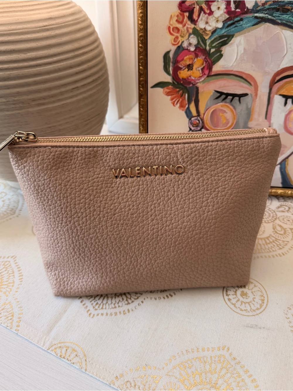 Valentino Pebbled Leather Cosmetic Pouch